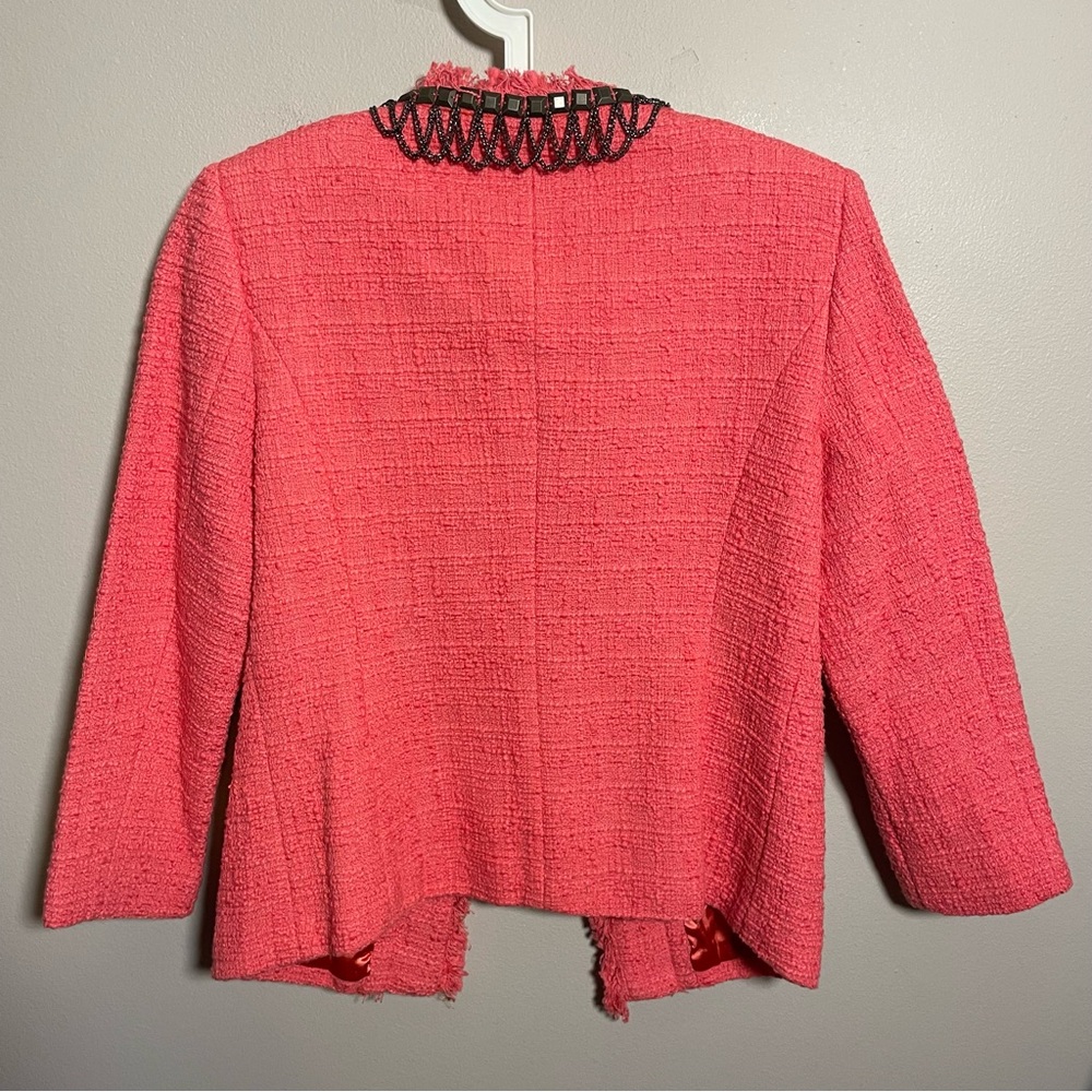 Boston Proper Tweed Coral Embellished Blazer Jacket NWOT - Picture 2 of 9